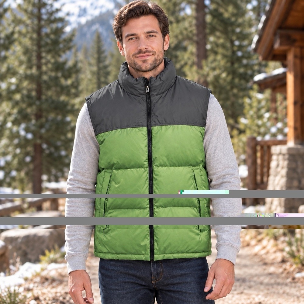 Tek Gear Mens Colorblock Puff Vest Goose Down Green Gray X-Large